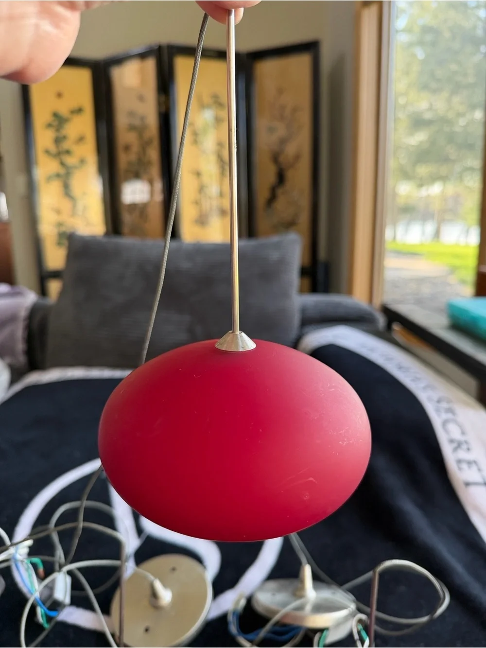 Set of 3 Red Glass Pendant Lights